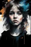 Placeholder: An ultra realistic poster for a young girl from Russian , word sign as “street art ”, by Daniel Castan Carne Griffiths Andreas Lie Russ Mills Leonid Afremov, black background