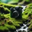 Placeholder: Miniature landscape, a huge digital camera, next to many small people, close-up, green moss ground and stream decoration, add some green plants, frosted glass texture, pvc, natural sunlight, shift axis photography, depth of field effect, fine details, fantastic effects, professional camera (zoom), Canon EOS R5, edge lighting, cinematic lighting, translucency, extrusion and value change of gradient, specular attenuation and contrast, strong ambient occlusion overlay, 8K