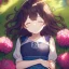 Placeholder: anime girl sleeping in a far away distance. field of flowers. trees are in the distance. girl is sleeping underneath a willow tree in the distance, picture is not upclose