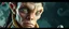 Placeholder: close up portrait with fine pores and real skin texture, clear transparent skin, wise eyes, hairy macho disco alien indian Homunculus – living in a hi tech marvellous hot dog art graphics and rune stone on rocket with a mounted sling shot mega harpoon, heading for venus , background motion blur and smoke swirls