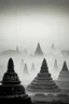 Placeholder: View borobudur in foggy morning bw photo from puthuk setumby