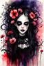 Placeholder: Night, flowers, gothic horror movies influence, watercolor paintings