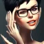 Placeholder:  woman with short black hair wide smile and glasses