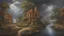 Placeholder: Heavy rain in riverscape, dark clouds, atmospheric puddles, Dark romanticism, photorealistic, ultrarealistic masterpiece by Victoria Francés and Raphaella Spence and Josephine Wall, hyperdetailed riverscape