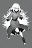 Placeholder: angry blonde girl, angry pose, full body, greyscale