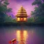 Placeholder: highly detailed indian lake with temple and lotus landscape with jungle, sunset, illustration, cinematic lighting, 4k, 8k, octane render, digital concept art, trending on artstation, pinterest, extremely detailed, ambient lighting.