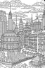 Placeholder: various architectural landmarks and cityscapes, coloring book page, simple and clean line art, adult drawing book, black and white, crisp black lines, no shades, sharp lines, coloring book for adults, cartoon style, landscape