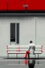 Placeholder: A lonely man waiting for bus in white suit red tie and black shoes