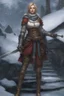 Placeholder: A female cleric dressed for the cold with a sword.