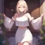 Placeholder: Clear focus,High resolution, Light Brown sleeveless fluffy crop top, White short skirt with pink under it, Cut sleeves that are white, Standing still,