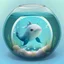 Placeholder: A cute little Narwhal in a small circular fish tank.