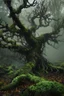Placeholder: a scary tree without leaves . its skin is covered in moss and lichen, allowing it to blend seamlessly into its surroundings. Forest Spirits feed on the energy of trees and can create thick fog to confuse their victims.