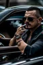 Placeholder: A strong balg man smoking a cigar in a Gtr