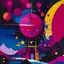 Placeholder: A magenta magical observatory in a galaxy with planets painted by Wassily Kandinsky