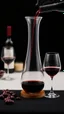 Placeholder: Elegant Wine Breathing Carafe Classic Red Wine Glass Table i. The background is black,