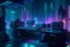 Placeholder: an empty tokyo music studio with keyboard desk speakers, subwoofer and monitors in the heart of a neon-lit, metropolis for robots, filled with diverse futuristic technology. The scene is a blend of gritty realism and vivid imagination, with towering holographic and a cacophony of sights and sounds. 32K UHD, dynamic colors, and intricate details create an immersive and engaging image.