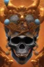 Placeholder: dark red pirate, cracks in the voodoo head, wicked, eyes, crown, Elephant, 8k, finely detailed, photo realistic, tiger turquoise skull head gold dragon space alien snow skeleton gold gorilla silver crown silver eyes