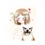 Placeholder: girl and a fluffy Siamese cat, naive childlike proportions, girl in profile with closed eyes and rosy cheeks, textured hair filled with white flowers and scribbled lines, simple floral dress, cat with eyes closed and tiny red hearts above its head, mixed-media acrylic and pencil texture, muted vintage pastel colors, warm beige background, dreamy feel, soft and imperfect hand-painted, naive art style.