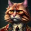 Placeholder: A beautiful portrait of ginger old cat wearing a suit by sandra chevrier and, greg rutkowski and wlop, red color scheme, high key lighting, volumetric light, digital art, highly detailed, fine detail, intricate, ornate, complex, octane render, photorealistic