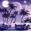 Placeholder: 1980's aesthetic vaporwave palm trees with moon with porsche in the winter snow with lightning