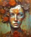 Placeholder:  an abstract painting of rusted metal and flowers, african portrait, rust, scaffolding, iron cladding, decay, mixed media, textured, anatomically correct, beautiful perfect face, sharp focus, highly detailed