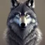 Placeholder: This wolf's fur is dull and black colored. They have dazzling blue-grey eyes. They have a limp in their back right leg due to a fight against a rival pack.