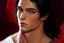 Placeholder: a young male with shoulder length black hair and green eyes