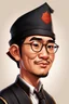 Placeholder: profile cartoon image from photo, with glasses, bold, wearing a Fez and a black vest, asian, male