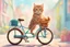 Placeholder: Fluffy tabby cat, adorable kitten, miniature bicycle, whimsical scene, playful concept, vibrant colors, detailed fur texture, charming expression, dynamic composition, cartoonish style, digital art, creative and imaginative, bright and lively palette, joyful atmosphere, skillful rendering, high resolution, skillful lighting to enhance cuteness.