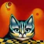 Placeholder: prompt, Fantasy harlequin cats by Louis Wain, by Catherine Abel, by Gediminas Pranckevicius, fantasy, oil on canvas, beautiful, high details, ultra detailed, crisp quality, colourful, high definition