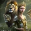 Placeholder: Young beautiful girl with floral crown standing next to a stunning lion on nature forest path, Chronicles of Narnia, 8k resolution, high-quality, fine-detail, iridescent, intricate, digital art, detailed matte, volumetric lighting, beautiful, illustration, 3D octane render, brian froud, howard lyon, selina french, anna dittmann, annie stokes, lisa parker, greg rutowski,