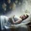 Placeholder: woman asleep on satin pillow with spiderwebs on face and mascara running down face, gothic, 8k, high-quality, fine-detail, intricate, sharp, crisp, digital art, detailed matte, illustration, octane render, brian froud, howard lyon, Anne Dittman, Anne Stokes, Lisa Parker, Selina French