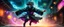 Placeholder: super duper mega ninja rock star fairy thief priest dungeons magician throwing a wild magic spell that performs while flying at high speed through cyber punk village, background motion blur, painted by Rembrandt
