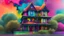 Placeholder: a fractal house made of (Mandelbrot set:1.7) on a (Mandelbrot set:1.6) street; side view, close-up, ink paint, tint leak, afternoon vibe, vivid bold colors