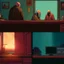 Placeholder: comicbook, 2 panels, muted colors, in the left panel, a fat, bearded man watches the tv, (in the right panel, (side angle view:1.2)of the tv), background is a haunting dimly lit, decrepit room.The atmosphere should be chilling, with shadows and decay adding to the eerie ambiance.