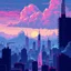 Placeholder: 8 bit pixelart city, atomic cloud, synthwave, destroyed city