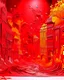 Placeholder: A red town with a fireworks festival designed in Chinese paper art painted by Andy Warhol