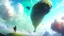 Placeholder: Fantasy digital illustration: giant falling from the sky