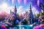 Placeholder: luminous white crystal castle,fountain, sun,swanns,waterfall, BLUE LAKE, SWANNs,blue bugainvillier flowers, jacaranda violet trees, sky pink blue, full of details, smooth, bright sunshine，soft light atmosphere, light effect，vaporwave colorful, concept art, smooth, extremely sharp detail, finely tuned detail, ultra high definition, 8 k, unreal engine 5, ultra sharp focus