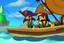 Placeholder: Cartoony Captain Jack Sparrow sailing on a small boat, in the middle of blue oceans, Legend Of Zelda: Wind Waker style, stylized, colorful, adventurous.