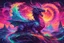 Placeholder: Dragon in a vibrant synthwave dreamscape, neon chaos swirling energetically around pixelated forms, a dynamic fusion of retro gaming nostalgia and futuristic abstraction