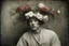 Placeholder: wrapping branches flowers around my head, methodology by jan saudek and giotto