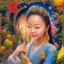 Placeholder: [s_346647903]-[gs_7]-[is_30]-bust of chinese girl hobbit, smiling, happy, symmetrical eyes, soft light, durian, bananas, insects, lamp, soft light, RTX, style Léon Frédéric