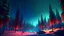 Placeholder: christmas time,photo of a snowy fir forest,christmas trees,, midnight hour,fireflies,lakeside,8k, volumetric lighting, Dramatic scene,splash color,low poly