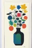 Placeholder: Simple minimalist Block print of flowers in a vase in rainbow colours