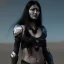 Placeholder: black long hair lady warrior top black eyes under the Moon