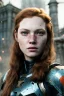 Placeholder: ultrarealistic, concept art,ruined city,__intricate fantasy armor__, no star, __angles__, 16 year old woman, strikingly beautiful,ginger hair, _colour_, (pale __skincolor__ skin:1.2), __camera__, long hair, detailed face and eyes, medium breasts, sci-fi theme, freckles, dynamic pose, resolved expression, __accessory__, strappy outfit, (straps:1.1), sword in scabbard on left hip, (buckles, buttons, snaps, rings:1.0), haltertop style breastplate, detailed eyes, plump lips