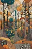 Placeholder: random color Zentangle patterns in the styles of Gustav Klimt ,Wassily Kandinsky, Paul Klee, and Kay Nielsen that depicts a a remote autumn forest glade, with fine ink outlining