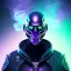 Placeholder: purple galaxy masked villain, futuristic, teal and purple smoke, full portrait, hyper realistic, 4k