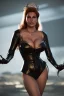 Placeholder: Raquel Welch as evil queen in black leather gown, angry, busty, curvey, cleavage, unreal 5, octane render,cinema4d, dynamic lighting, dramatic lighting, 4k, redshift render, highly detailed, hyper realistic